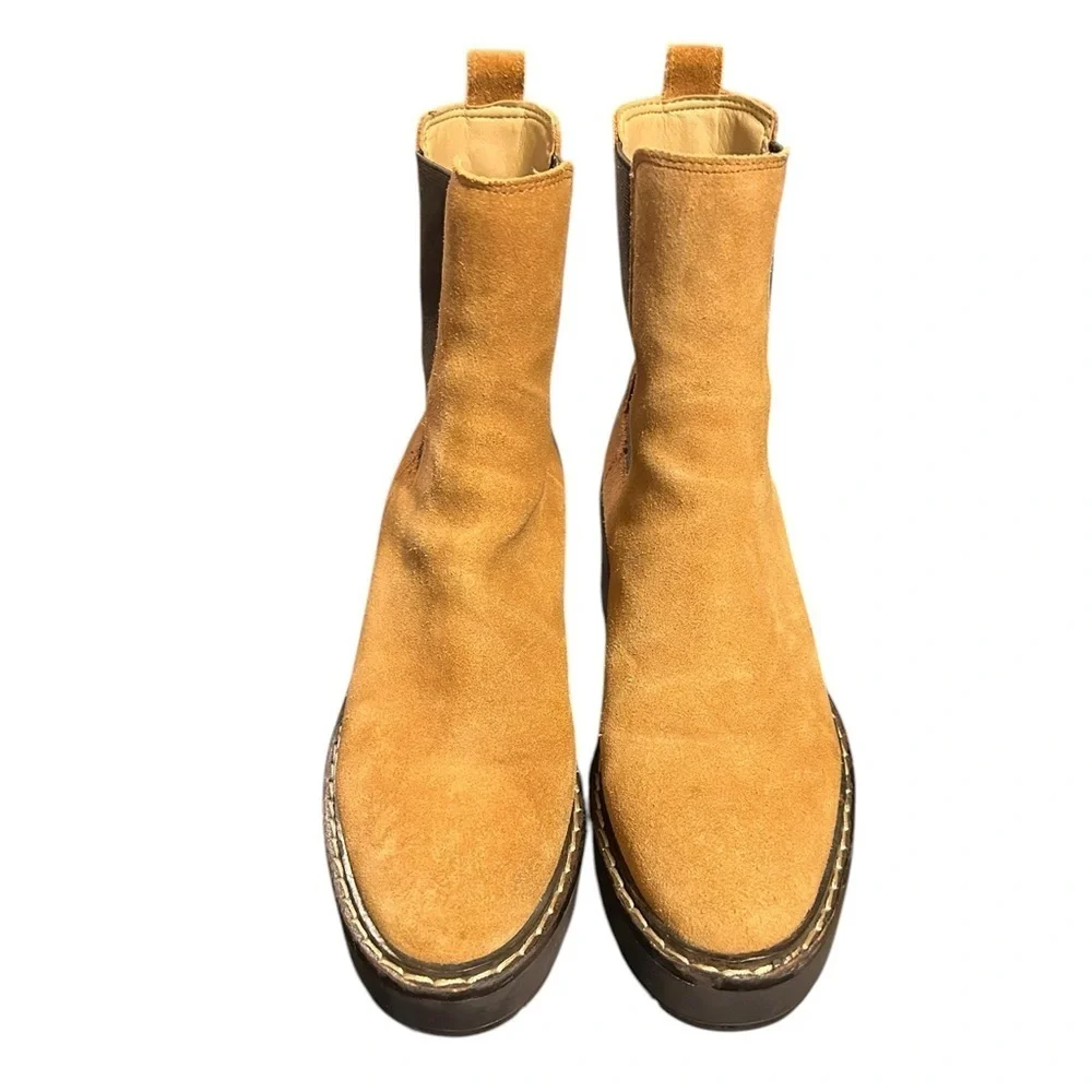 Sam Edelman Anderson Chelsie Boots Chestnut Tan Brown Suede Leather Chunky W7.5